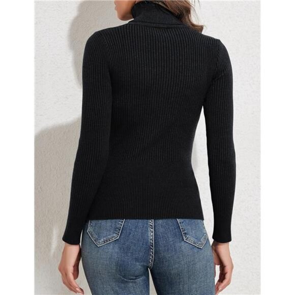 Women's Ribbed Turtleneck Long Sleeve Sweater - Picture 6 of 7